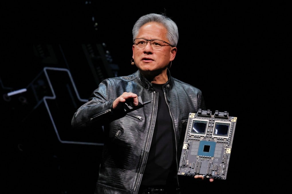 Nvidia CEO Jensen Huang presents the company’s Blackwell platform at an event in Taiwan last year. Photo: Reuters
