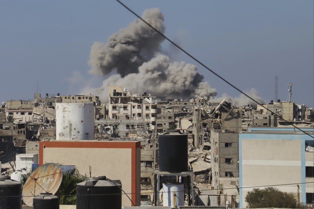 Smoke rises following an Israeli strike on Khan Younis, Gaza on Monday. Photo: AP