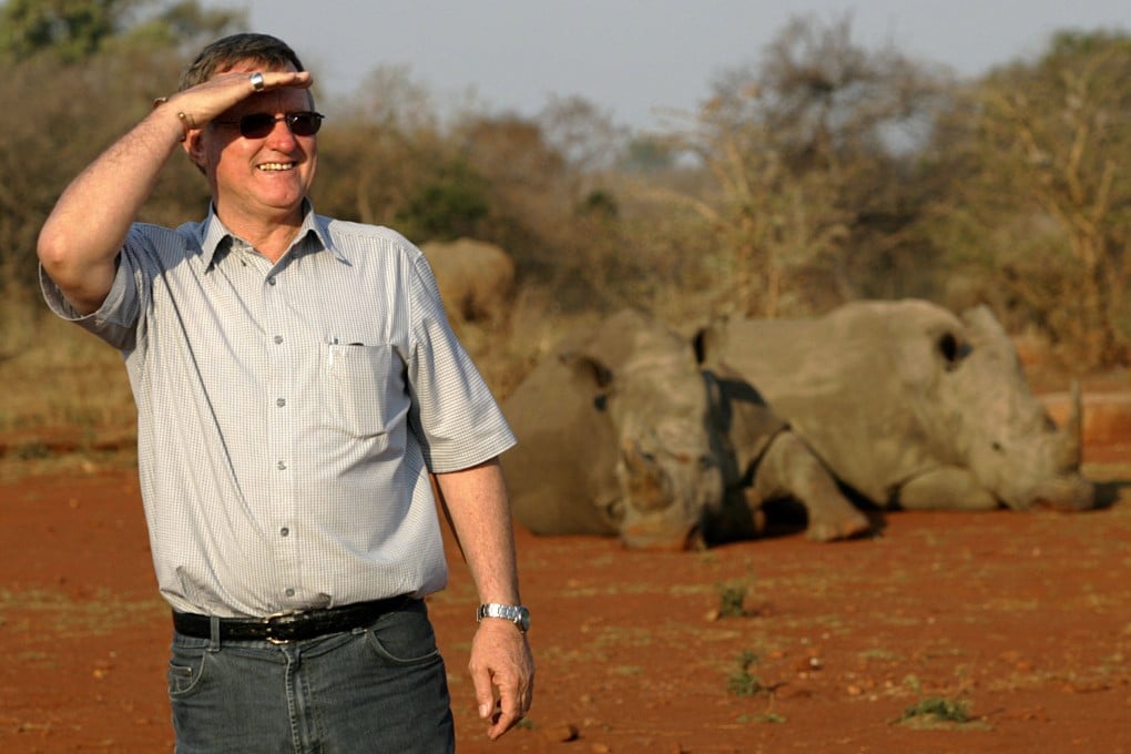 Game farmer John Hume on his rhino farm next to Kruger National Park, South Africa in 2004. Hume was arrested on Tuesday on charges of smuggling the horns of the endangered animals,. Photo: AFP