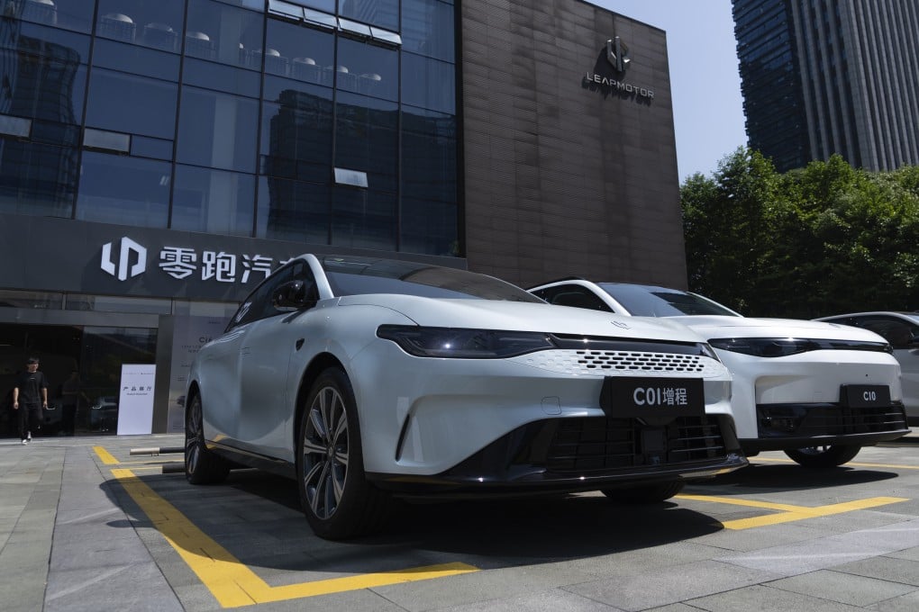 Leapmotor EVs are parked outside a showroom in Hangzhou in eastern China’s Zhejiang province. Photo: AP