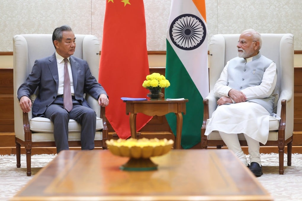 Chinese Foreign Minister Wang Yi (left) and Indian Prime Minister Narendra Modi during their meeting in New Delhi, India on 19 August. Photo: EPA