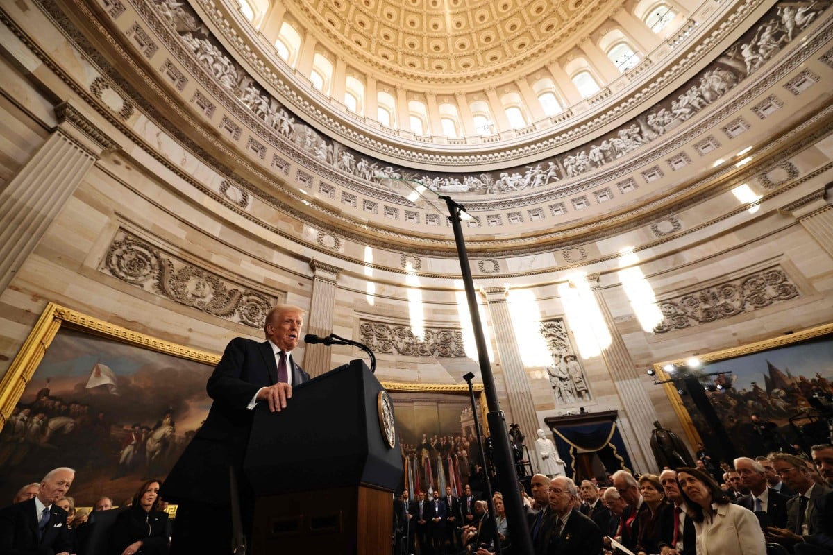 US President Donald Trump speaks after his swearing in as the 47th US president on Monday. Photo: Getty Images via AFP