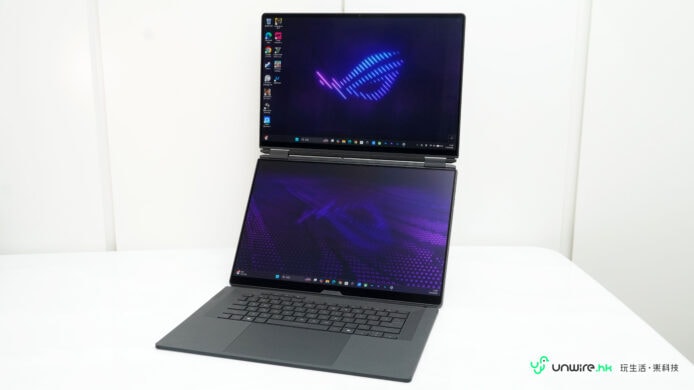 ROG Zephyrus Duo 雙屏遊戲筆電，配備高性能處理器與雙螢幕設計，適合遊戲、剪片及多工操作。.
