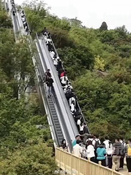 無痛行山扶手電梯擠滿遊客.