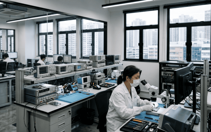 實驗室內科研人員進行電子設備測試.