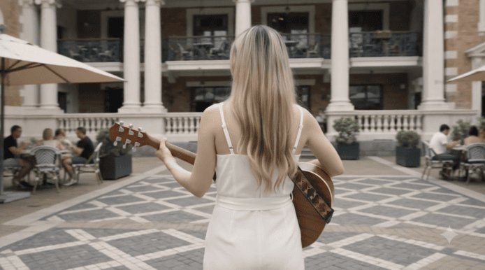 街頭演奏的女吉他手.