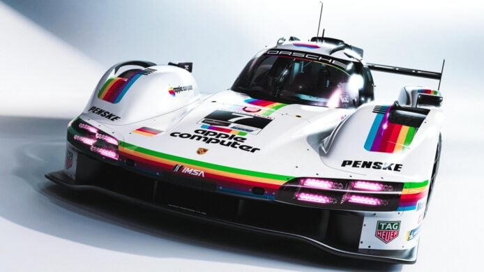 Porsche 彩虹賽車,重現 Apple 彩虹塗裝,慶祝品牌創立週年,展現經典與創新融合的賽道風采。.