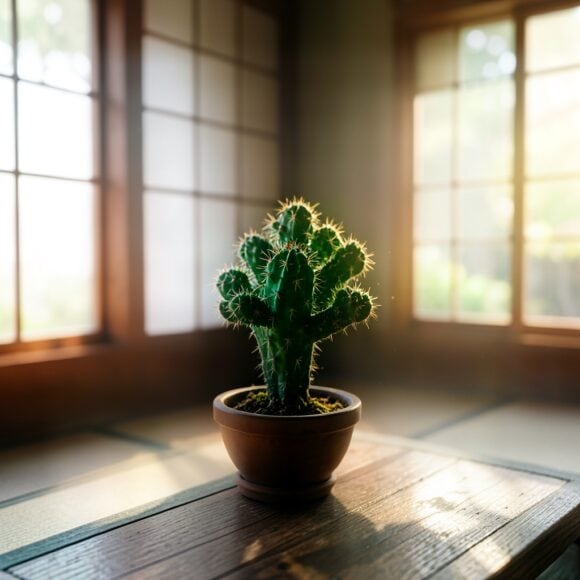 多肉植物盆栽,放置於日光充足的室內窗邊,.