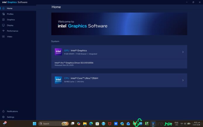 ALT標籤：Intel Graphics 驅動程式界面截圖.
