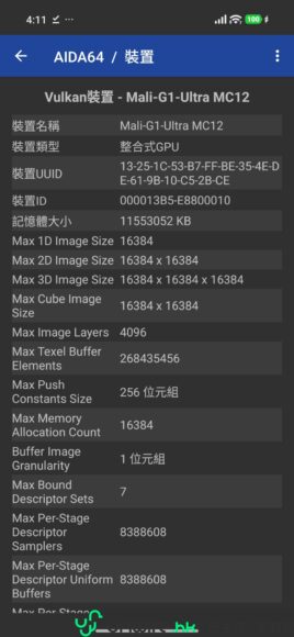 Vulkan裝置 - Mali-G1 Ultra MC12.