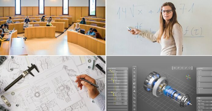 大學教室內學生專注學習,環境明亮寬敞.