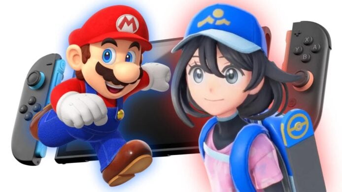 Super Mario與女角色手持Switch控制器.