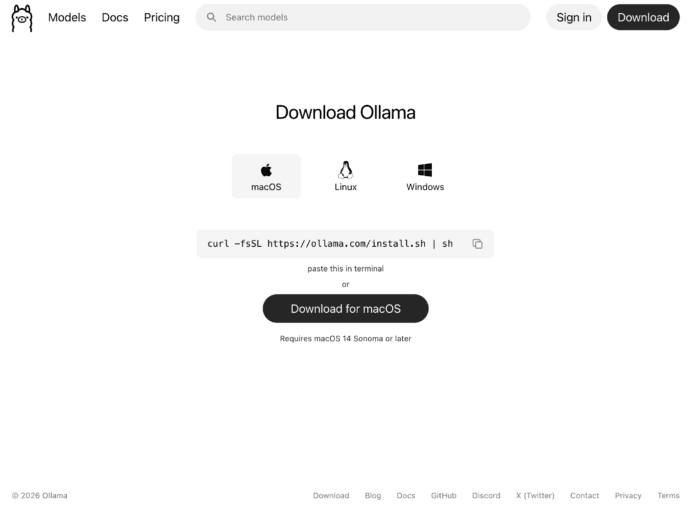 下載 Ollama 應用程式界面.