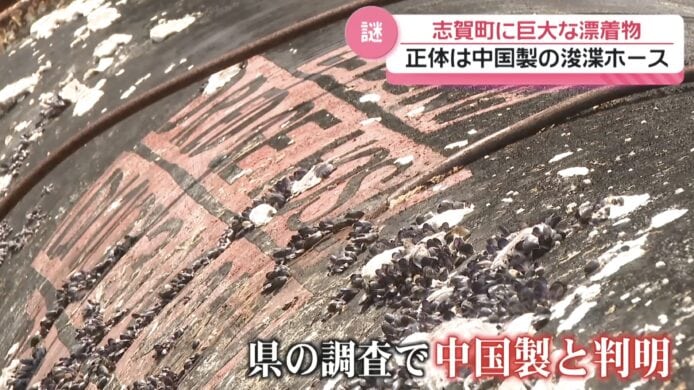 疑似中國製疏浚軟管漂浮在海面上.