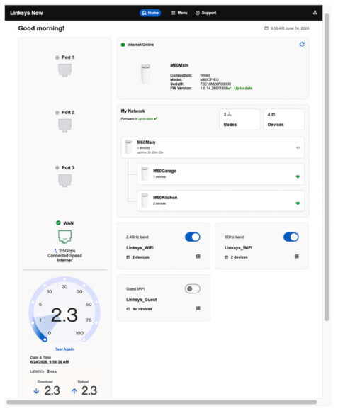 Linksys Pinnacle 2.0 WiFi 7 路由器界面截圖.