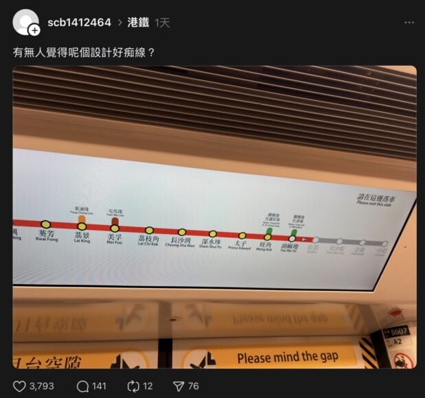 港鐵電子路線圖,顯示多條列車路線和站點.