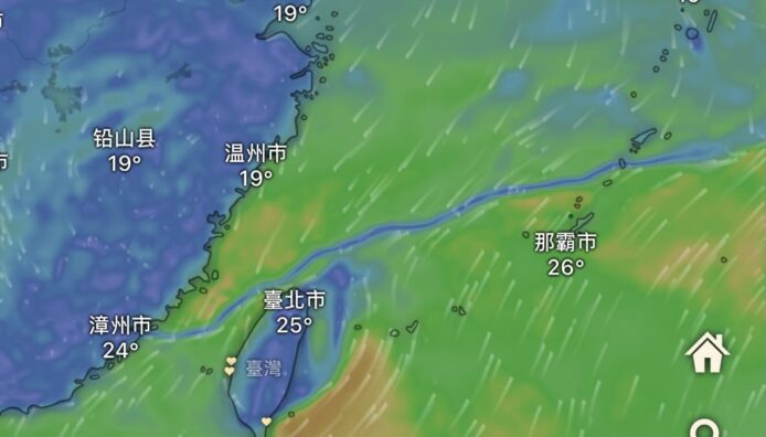天氣預報圖示,顯示香港及周邊地區的溫度和.