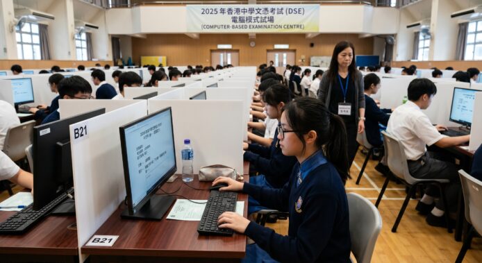 學生在電腦考試中心使用電腦.