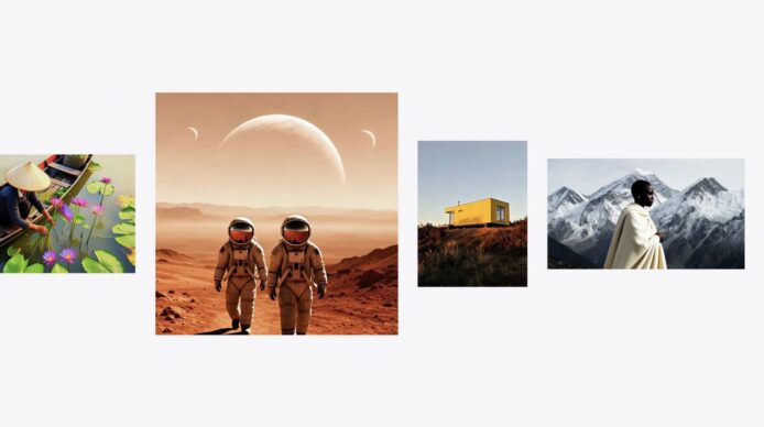 太空人探索火星，背景是巨大月球和星空，展.