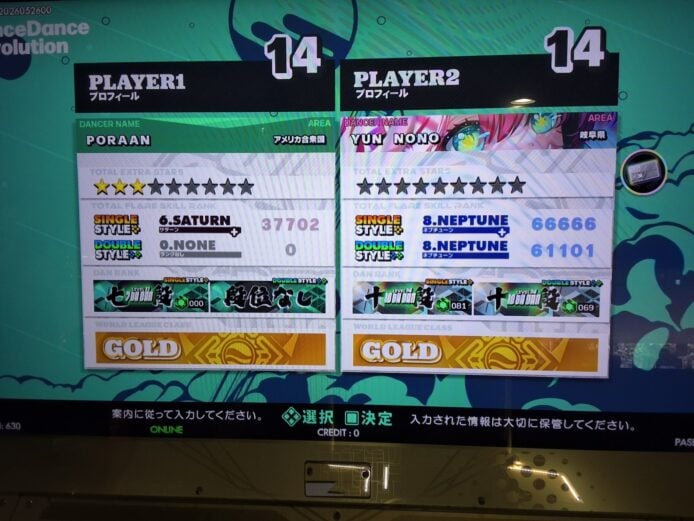 ALT標籤:舞蹈遊戲比賽屏幕,顯示兩位玩家的.