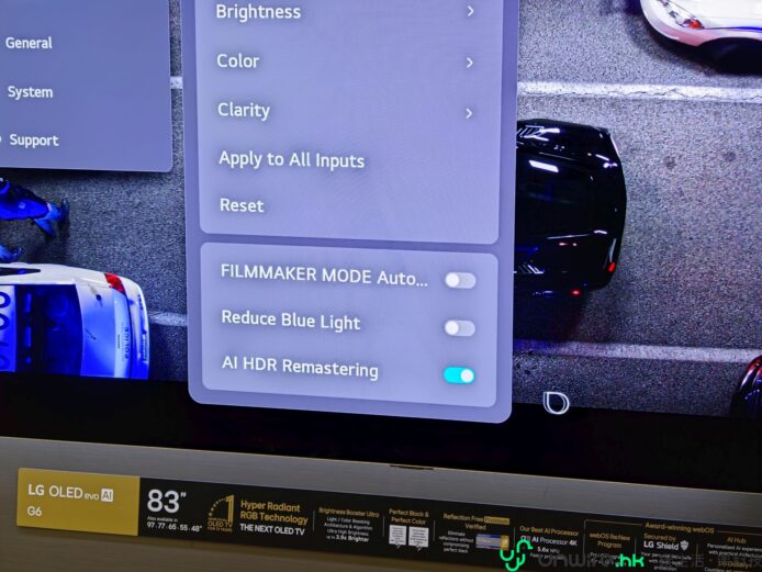 LG OLED 電視調校界面顯示色彩設定選項.
