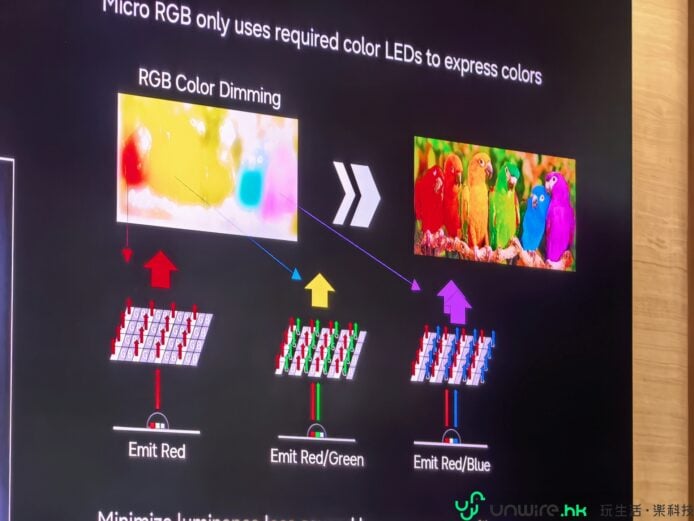 Micro RGB LED技術展示，色彩鮮豔生動.