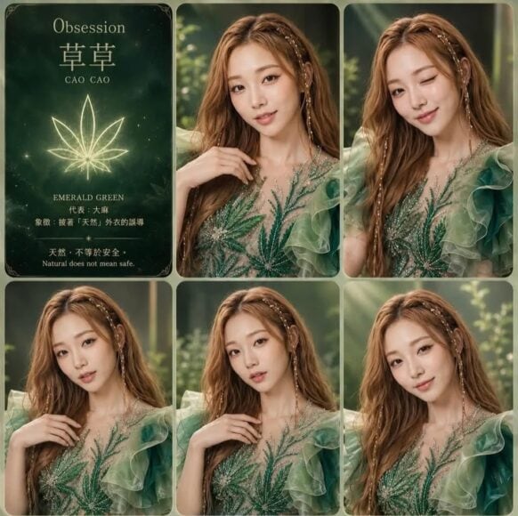 時尚女性模特穿著綠色服飾展示自然風格.