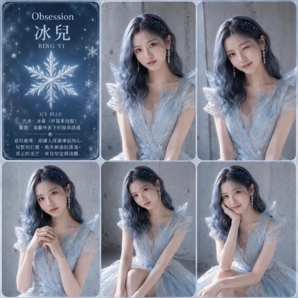 時尚藍色髮型的年輕女性.