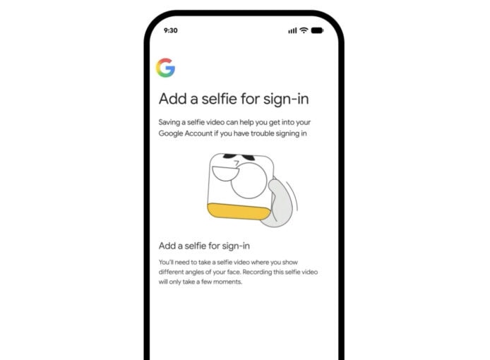 手機屏幕顯示添加自拍影片以登入Google帳號.