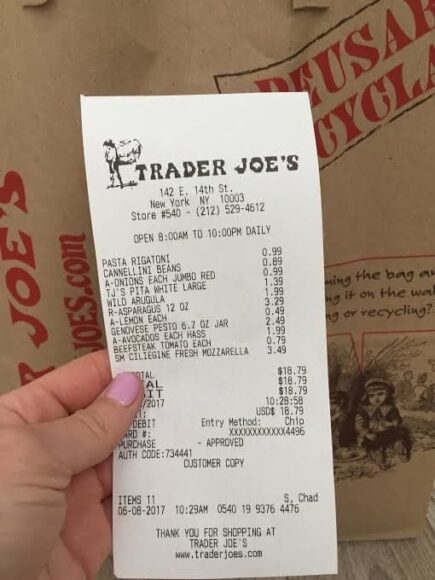 Trader Joe's收據印錯信用卡數字.