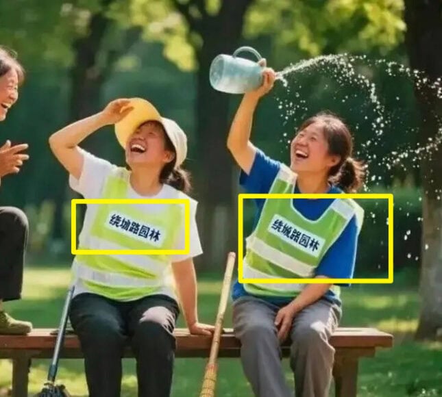 兩個女孩玩水嬉戲，笑容燦爛.