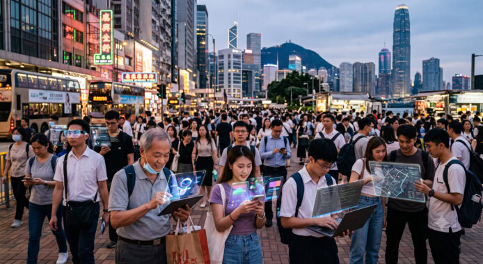 香港市民使用智能裝置參與AI活動.