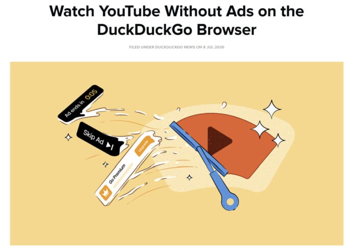 DuckDuckGo 瀏覽器阻擋 YouTube 廣告圖示.