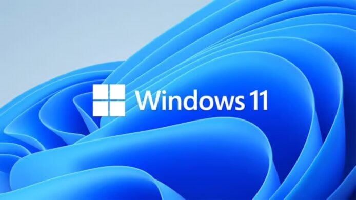 Windows 11 標誌與藍色背景.
