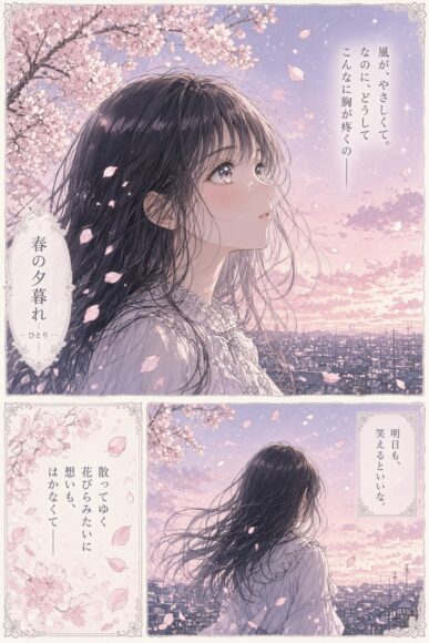 櫻花少女望天,春天的浪漫景色.