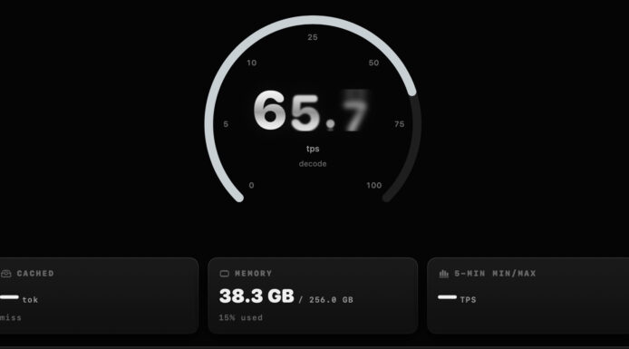 MacBook 性能測試，顯示 65.7 TPS 速度.
