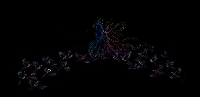 無人機夜空表演展現七夕傳說.