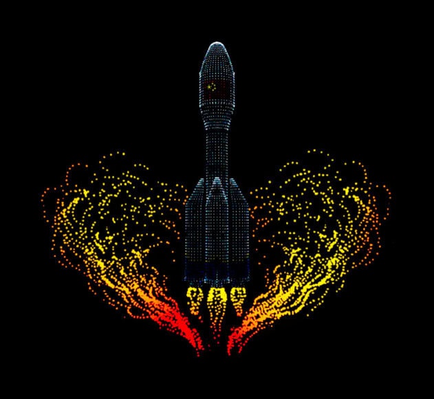 無人機組成的煙火在夜空中綻放.