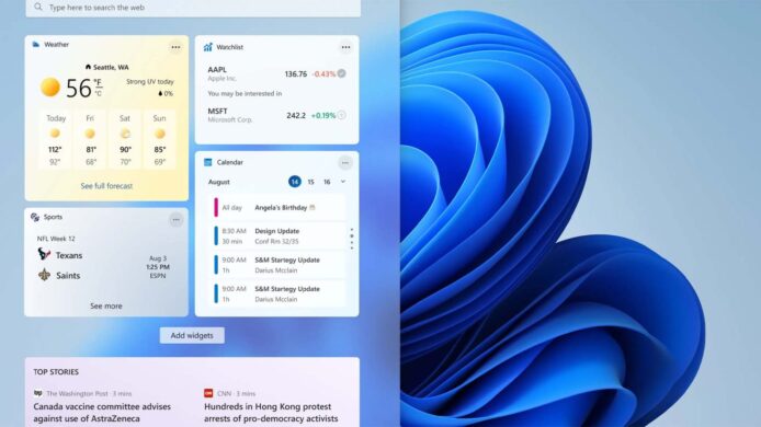 Windows 11 天氣小工具界面展示天氣資訊.