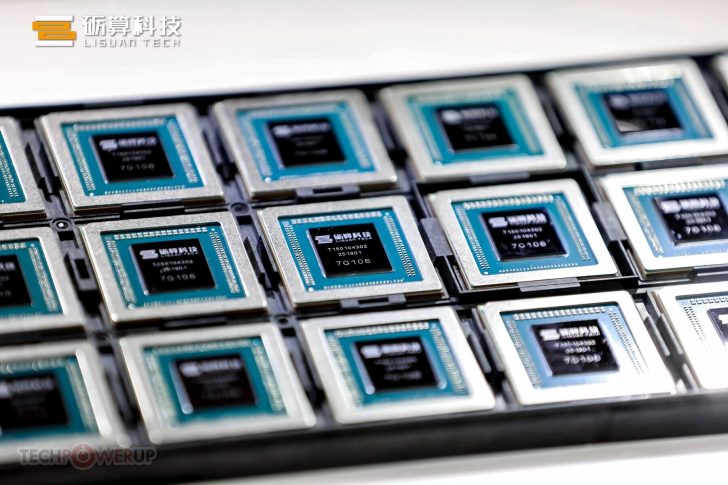 Close-up of multiple computer processors arranged on a tray.