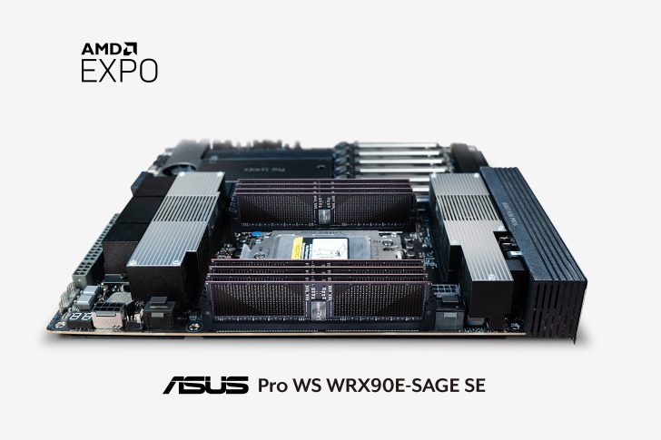 ASUS Pro WS WRX90E-SAGE SE motherboard with AMD EXPO technology, enhanced cooling design.