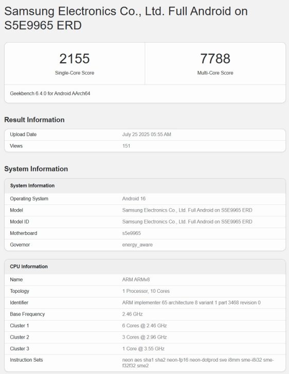 Exynos 2600 shows up in the latest benchmark
