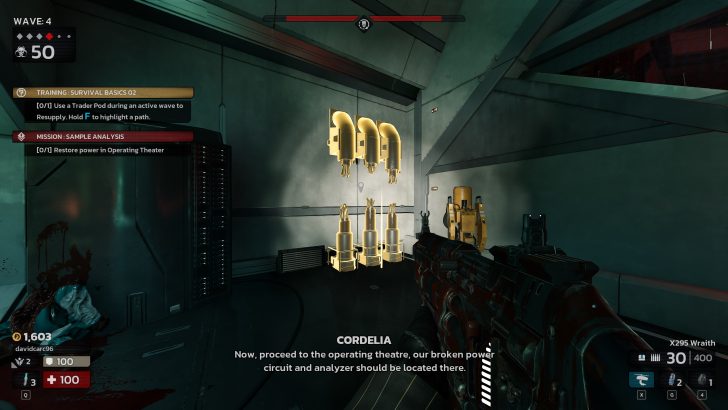 Killing Floor 3, Video game mission screen showing weapon, objectives, and power circuit details.