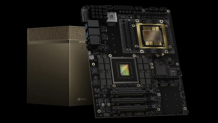 NVIDIA hardware featuring advanced graphics processing unit and server for AI computing solutions.