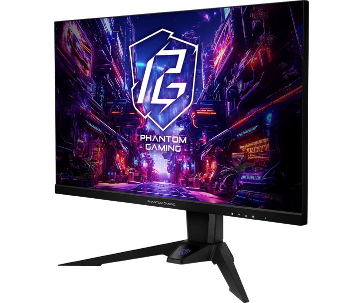 Gaming monitor displaying neon cyberpunk graphics and Phantom Gaming logo.