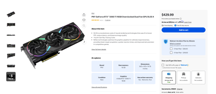 PNY RTX 5060 Ti 16 GB Walmart