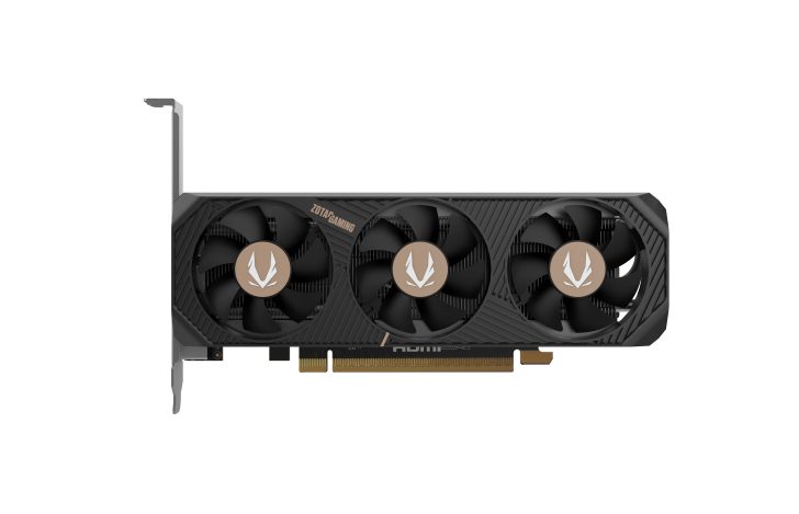 Triple-fan graphics card with sleek design for enhanced gaming performance.
