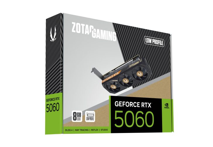 NVIDIA Zotac Gaming GeForce RTX 5060 graphics card box with low profile design and 8GB GDDR6.