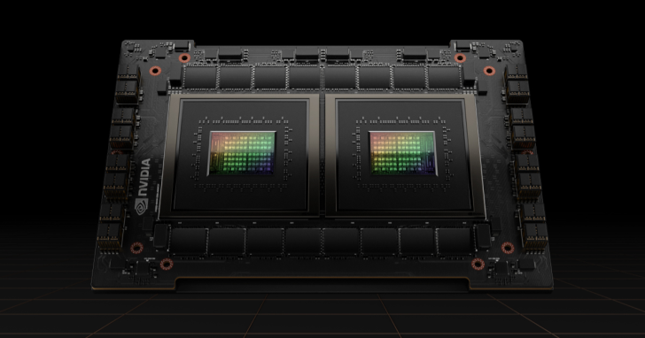 High-performance Nvidia GPU chip, detailed and dual-core design, for advanced computing tasks.