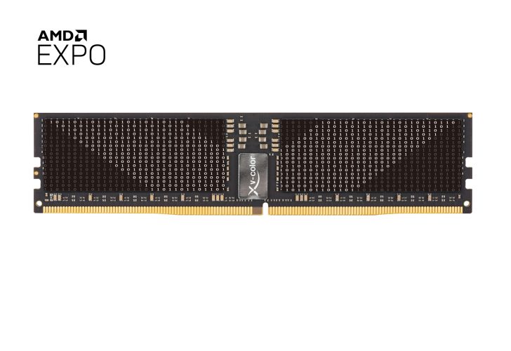 AMD EXPO RAM module with V-Color branding, featuring binary design on memory chip.